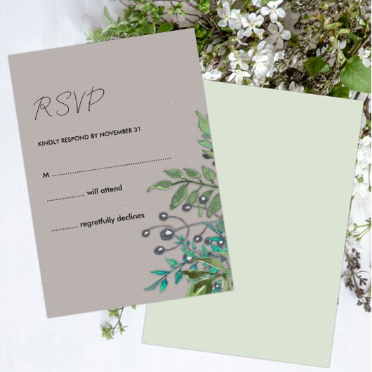 Slate Grey en Forest Greens Rustic RSVP Kaartje