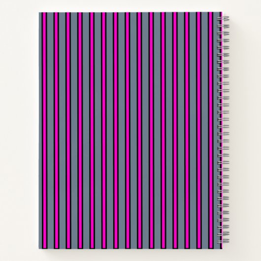 Slate Grey Fuchsia Elegant Stripes Naam Notitieboek (Achterkant)