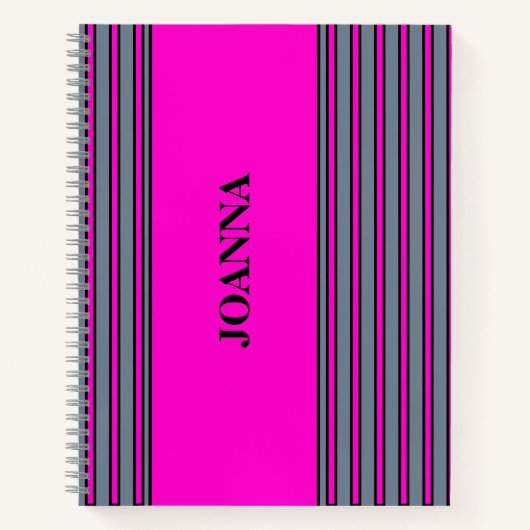 Slate Grey Fuchsia Elegant Stripes Naam Notitieboek (Voorkant)