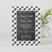 Slate Grey Gingham Krijtbord Huwelijksuitnodiging Kaart (Staand voorkant)