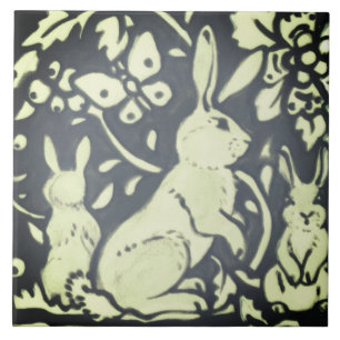 Slate Grey Green Rabbit Floral Woodland Natuur Tegeltje