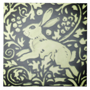 Slate Grey Green Rabbit Floral Woodland Natuur Tegeltje