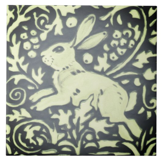 Slate Grey Green Rabbit Floral Woodland Natuur Tegeltje (Voorkant)
