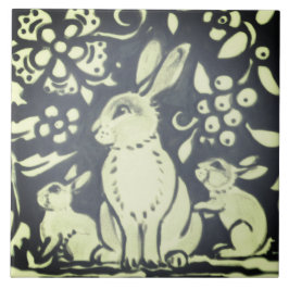Slate Grey Green Rabbit Floral Woodland Natuur Tegeltje