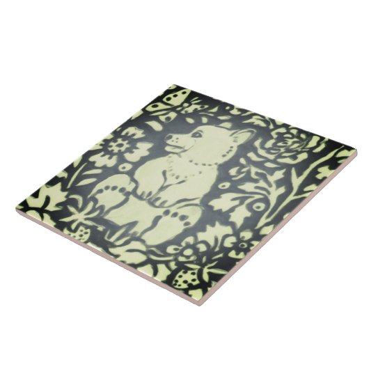 Slate Grey Groen Beer Cub Bloemen Bossen Natuur Tegeltje (Zijkant)
