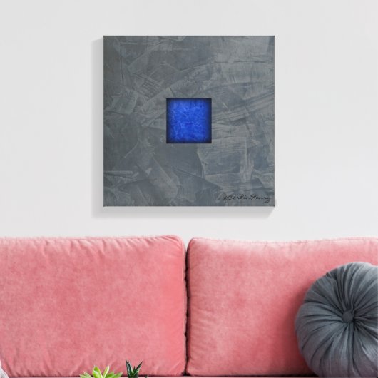 Slate Grey Kobalt Blauw Moderne Kunst met Signatur Canvas Afdruk (Insitu (Woonkamer))