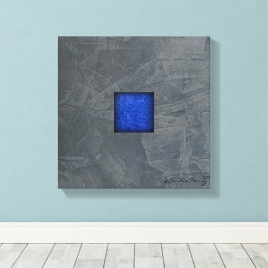 Slate Grey Kobalt Blauw Moderne Kunst met Signatur Canvas Afdruk (Insitu (Houten vloer))