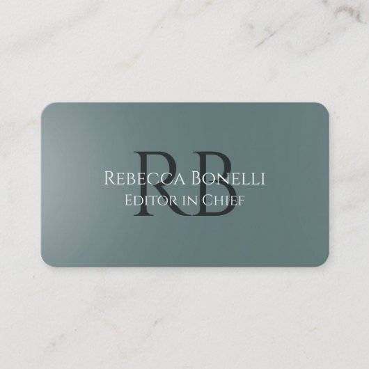 Slate Grey Minimalist Monogram Hoofdredacteur Visitekaartje (Voorkant)