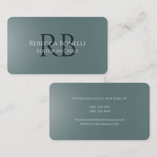 Slate Grey Minimalist Monogram Hoofdredacteur Visitekaartje (Voorkant / Achterkant)