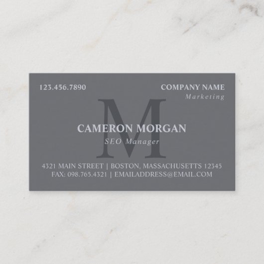 Slate Grey Monogrammed Professional Visitekaartje (Voorkant)