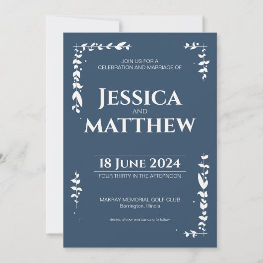 Slate Grey rustieke Botanische All-in-One bruiloft Kaart (Voorkant)