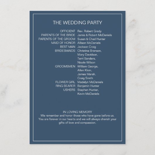 Slate Grey rustieke chique bruiloft programma (Achterkant)