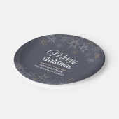 Slate Grey Vrolijke Kerstmis Sneeuwvlokken Papieren Bordje (Gekanteld)