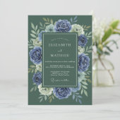 Slate Indigo Krans Bruiloft Kaart (Staand voorkant)