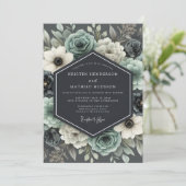 Slate & Ivory Romantische Bloemige Bruiloft Kaart (Staand voorkant)