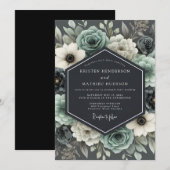 Slate & Ivory Romantische Bloemige Bruiloft Kaart (Voorkant / Achterkant)