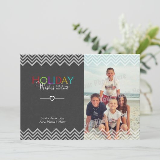 Slate Look Vakantie Wensen Foto Groeten Flat Kaart (Staand voorkant)