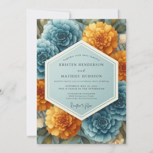 Slate Marigold Weelderig Huwelijk Kaart (Voorkant)