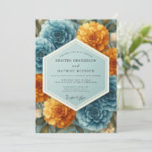 Slate Marigold Weelderig Huwelijk Kaart (Staand voorkant)