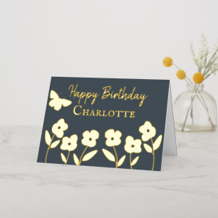 Slate Modern Bloemen en Vlinder Maatwerk Folie Wenskaart