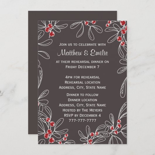 Slate Modern Mistletoe Holiday Rehearsal Dinner Kaart (Voorkant / Achterkant)
