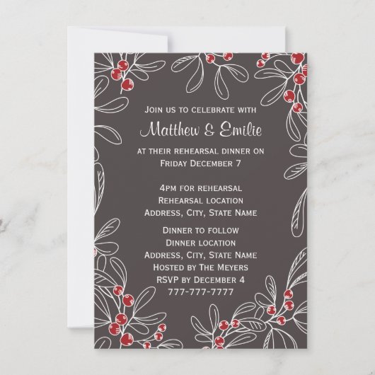 Slate Modern Mistletoe Holiday Rehearsal Dinner Kaart (Voorkant)