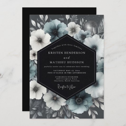 Slate Moody Anemone Wedding Kaart (Voorkant / Achterkant)