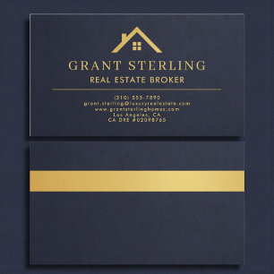 Slate Navy Blauwe Goud Huis Vastgoedmakelaar Visitekaartje