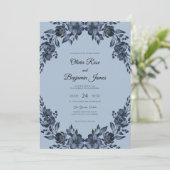 Slate Navy Bloom Bruiloft Kaart (Staand voorkant)