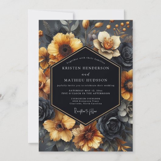 Slate Ochre Baroque Wedding Kaart (Voorkant)