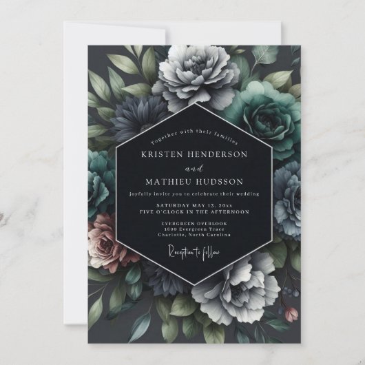 Slate Opulent Flora Bruiloft Kaart (Voorkant)