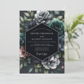 Slate Opulent Flora Bruiloft Kaart (Staand voorkant)