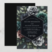 Slate Opulent Flora Bruiloft Kaart (Voorkant / Achterkant)