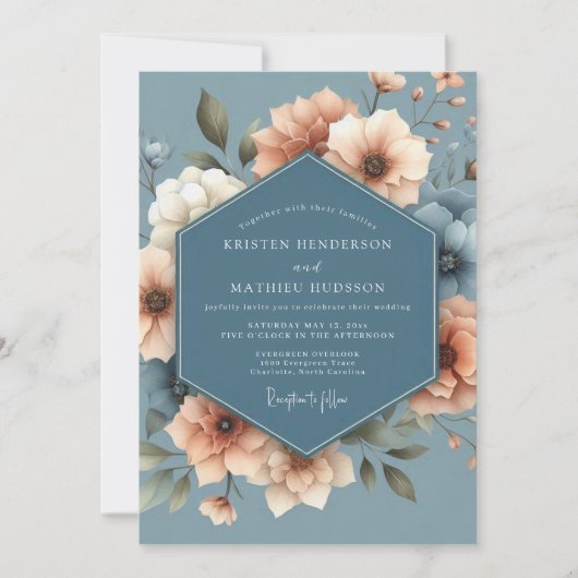 Slate & Peach Anemone Wedding Kaart (Voorkant)