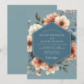 Slate & Peach Anemone Wedding Kaart (Voorkant / Achterkant)