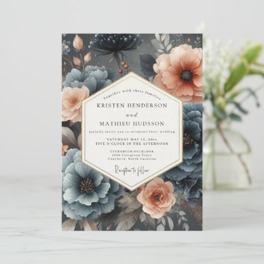 Slate Peach Lyrical Wedding Kaart (Staand voorkant)