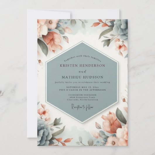 Slate Peach Painterly Wedding Kaart (Voorkant)
