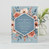 Slate Peach Poetic Flora Wedding Kaart (Staand voorkant)