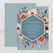 Slate Peach Poetic Flora Wedding Kaart (Voorkant / Achterkant)