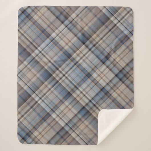Slate Pebbles Blauw, Bruin en Grijs Plaid Sherpa Deken (Voorkant)