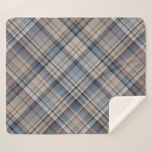 Slate Pebbles Blauw, Bruin en Grijs Plaid Sherpa Deken (Voorkant (horizontaal))