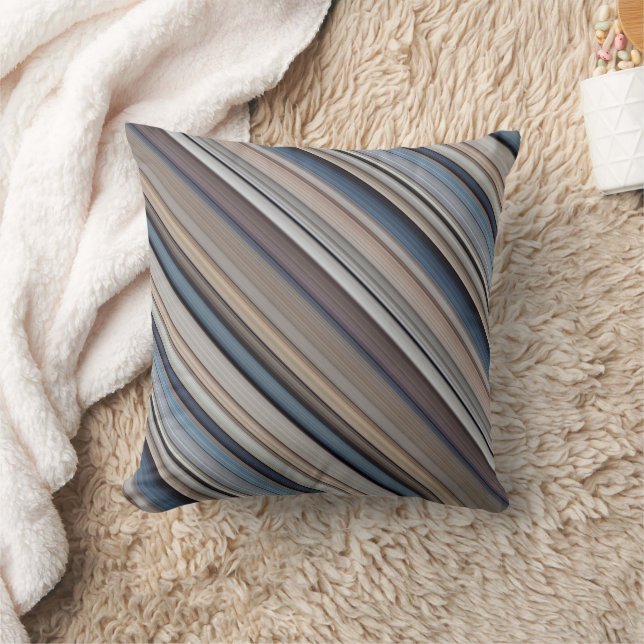 Slate Pebbles Blauw en Bruin Stripe en Plaid Kussen (Deken)