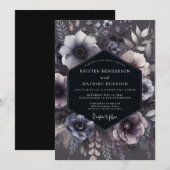 Slate Purple Floral Moody Wedding Kaart (Voorkant / Achterkant)