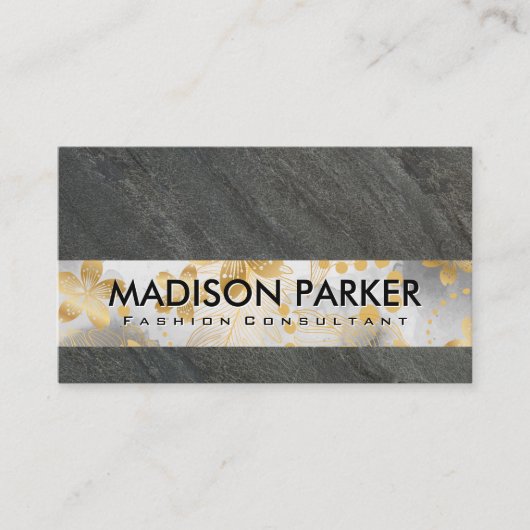 Slate Rock | Gold Floral Pattern Visitekaartje (Voorkant)