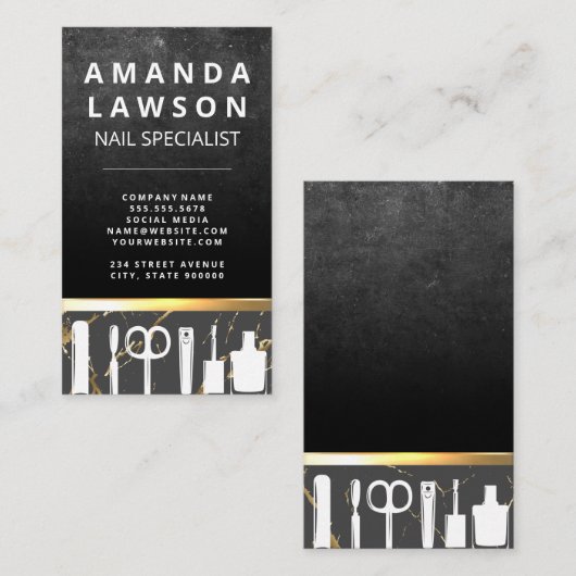 Slate Rock | Goudmetaalstrim | Manicure Tools Visitekaartje (Voorkant / Achterkant)