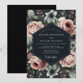 Slate Rose Dramatic Wedding Kaart (Voorkant / Achterkant)