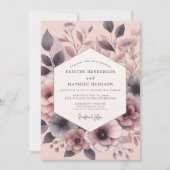 Slate Rose Painterly Bloom Wedding Kaart (Voorkant)