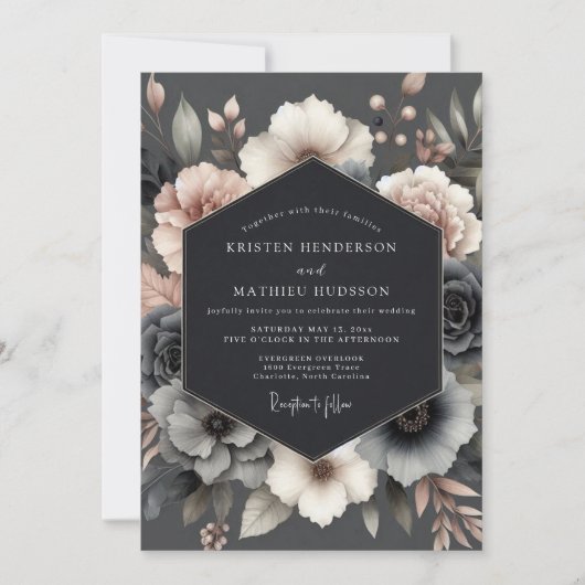 Slate Rose Somber Bloom Wedding Kaart (Voorkant)