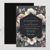 Slate Rose Somber Bloom Wedding Kaart (Voorkant / Achterkant)