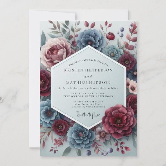 Slate Rouge Somber Flora Wedding Kaart (Voorkant)